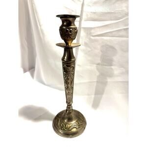 Antique Art Nouveau Silver-Plated Brass Candlestick c1900 Heavy Bow Motif
